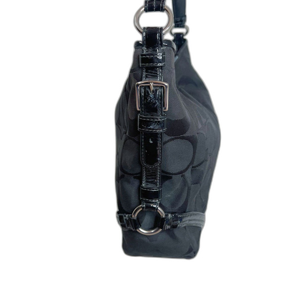 Coach Katarina Black Signature Monogram Hobo Bag Patent Leather Shoulder Bag - Picture 2 of 10